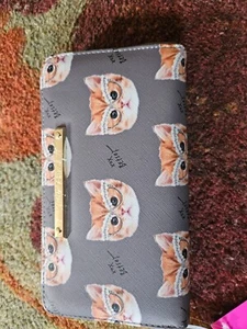 Betsey Johnson Yellow Cats With Bow Wallet Wristlet NWT - Picture 1 of 5