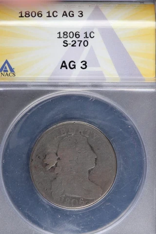 1806 Draped Bust Large Cent ANACS AG3 S-270 - *DoubleJCoins* 1800-70 Cover