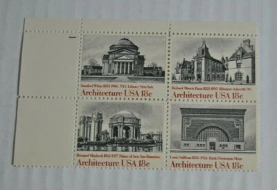 AMERICAN ARCHITECTURE 18c Plate Block Plate Blocks Stamps of Four - Image 1 of 4