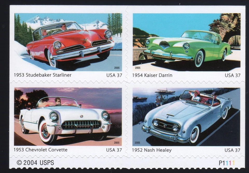 Scott #3935b (3931-3935) 50s SPORTY CARS Plate Block of 4 Stamps - MNH - Image 1 of 1