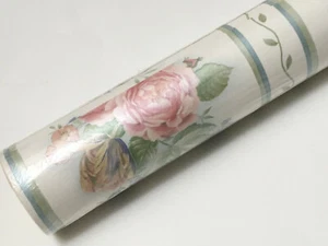 SUNWORTHY KC063663 Microban Floral Roses Green White Solid Vinyl Wallpaper Roll - Picture 1 of 2
