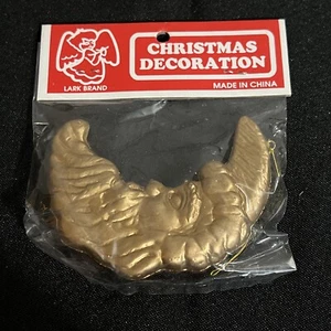 Vintage Weihnachten Lerche Marke goldfarben Halbmond Mond Santa Orn neuwertig im Paket - Bild 1 von 2
