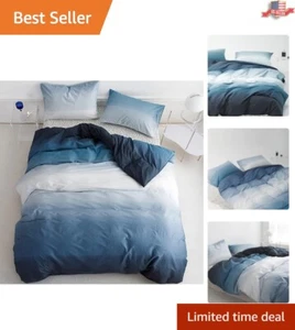 King Size Comforter Set - Trendy Blue White Abstract Design for Modern Bedrooms - Picture 1 of 7