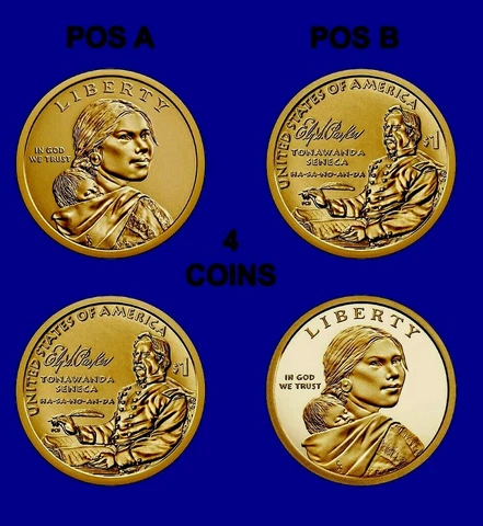 2022 P&D $1 Sacagawea POS. A&B (4) Coins HA-SA-NO-AN-DA ELY S. PARKER Cover