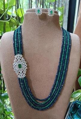 Bollywood Indisch Blau Grün Onyx Perlen Mala Halskette Hochzeit Schmuck Sets - Bild 1 von 4