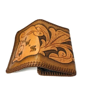 "Cartera JWS unisex de cuero marrón con patrón floral 9,5""" - Imagen 1 de 6