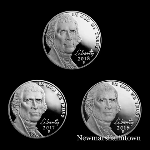 2016 2017 2018 S Jefferson Nickel Mint Proof Coins from Mint Proof Set Cover