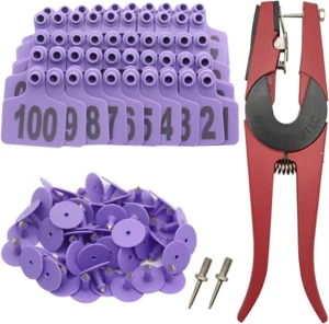 Cattle Ear Tags 001-100 Number Plastic Livestock Animal Tag Applicator Plier - Picture 1 of 11