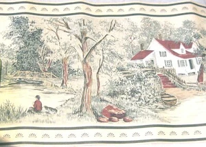 Wallpaper Border Country Cabin Summer Lake House Cream Green Trim EH99728  NEW - Picture 1 of 2