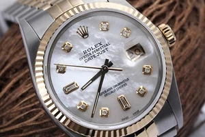 Rolex Datejust 36 mm White Mother Of Pearl 8+2 Diamond Dial 2 Tone Watch - Picture 1 of 11