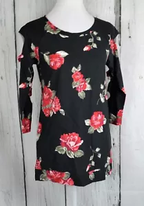 Almost Famous Juniors Cutout-Sleeve Tunic Sweatshirt Top Black Floral Medium M - Picture 1 of 6