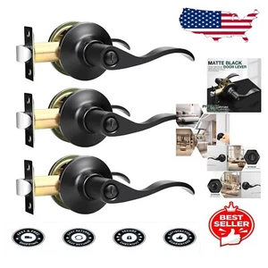 3er Pack mattschwarze Sichtschutz Türgriffe mit schlüssellosem Schloss - modernes Wellen-Design - Bild 1 von 10