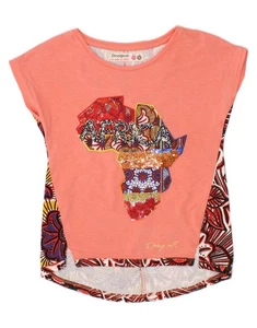 DESIGUAL Girls Graphic T-Shirt Top 5-6 Years Pink Floral Cotton AF04 - Picture 1 of 3