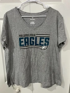 Fanatics Philadelphia Eagles Ladies Gray V Neck Tee Shirt Loose Fit 2XL - Picture 1 of 4