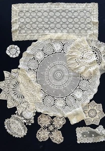 Vintage Crochet & Lace Doilie Tablecloth Lot Of 11  - Picture 1 of 6