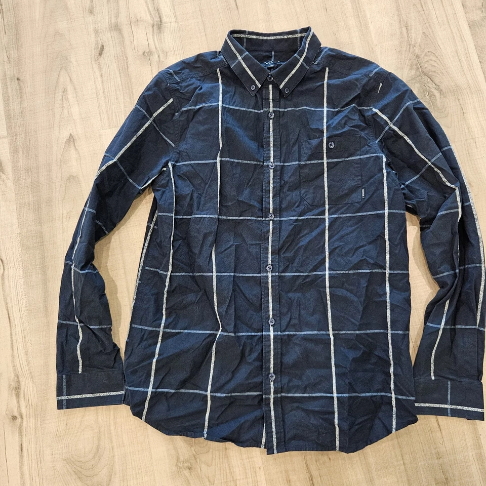 Camisa masculina Nixon grande azul com botões manga longa listra estilo padrão - Imagem 1 de 4