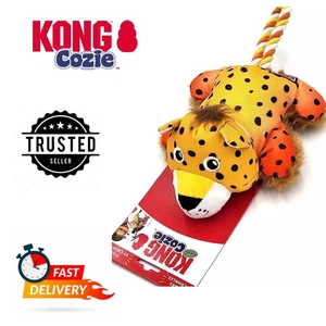 KONG Cozie Tuggz Cheetah Medium/Large Squeaky Crinkle Toss & Tug Dog Rope Toy - Picture 1 of 5