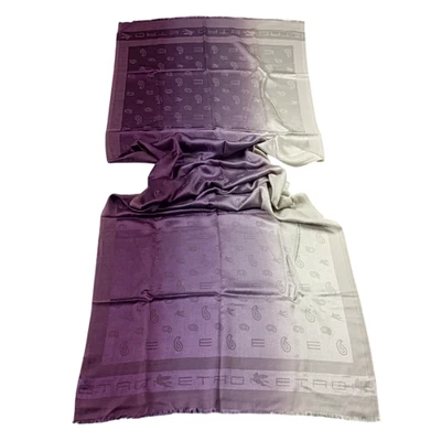 Bufanda de lujo Etro rara de colección púrpura gris cachemira seda lana diseñador italiano Foto 1 de 4