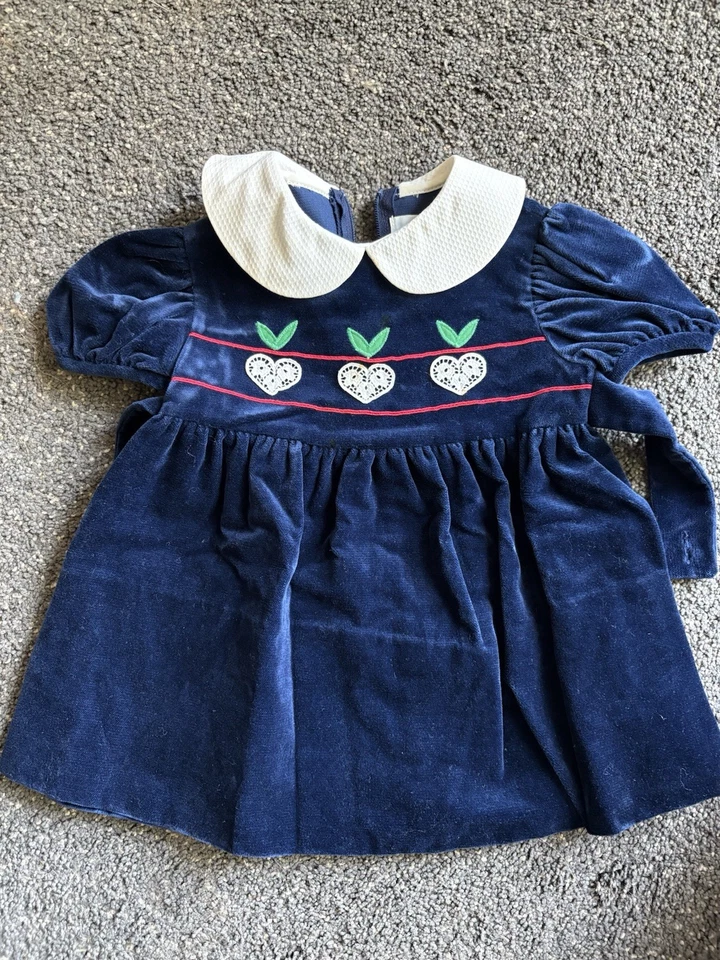 Vestido Vintage Años 80 Florence Eiseman Terciopelo Azul Marino, Niña 2t Saxo Fifth Ave Foto 1 de 4