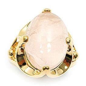 Bague Femme T58 Sertie Gros Quartz rose 20 mm Ovale Plaqué Or Laminé 5 Microns