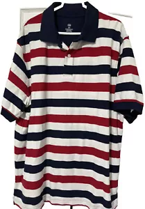 Mens Harbor Bay Size 2XL Short Sleeve Polo Shirt Blue/Red/White Striped EUC - Picture 1 of 5