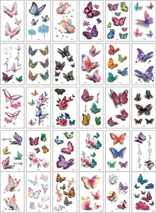 30 SHEET Kids Butterfly Temporary Tattoos Sticker Party Bag Fillers Boys Girls - Picture 1 of 31