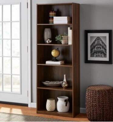 71 высокий книжный шкаф 5 полок закрытая задняя регулируемая деревянная книжная полка полки для хранения - Изображение 1 из 3