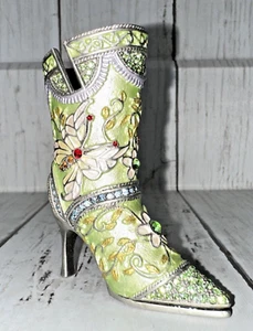 Belle chaussure bottine miniature en étain maison de poupée fée jardin ornée de vert - Photo 1/7