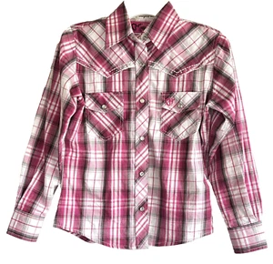 Cowgirl Hardware Rhinestone Embroidered Plaid Girl Sz S Western Shirt - Picture 1 of 4