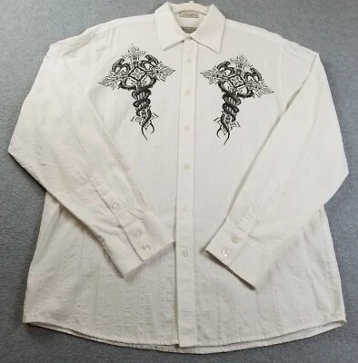 Eighty Eight Button Up Shirt Men’s Medium M Black Gray White Cross See Through - Image 1 of 4