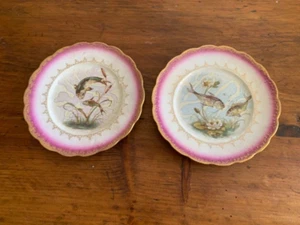 Pair of French Paris Porcelain 8 1/4 inch Plates with Fishes Gold Gilt 19th C. - Picture 1 of 8