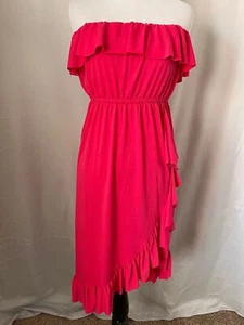 Bongo Women's Pink Ruffle Trimmed Strapless Midi Dress - Picture 1 of 8