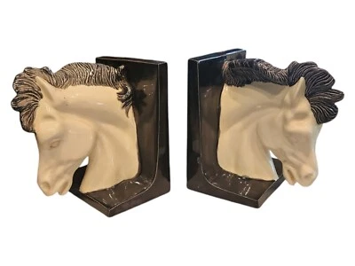 Par de Sujetalibros Cabeza de Caballo Cerámica Vintage Mediados de Siglo Años 60 Regalo Ecuestre Foto 1 de 4