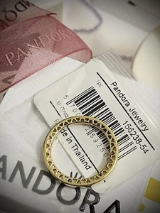 Authentic Pandora 14k CLASSIC HEARTS OF GOLD Ring 155238 RETIRED US SIZE 7/54 UK - Picture 1 of 8