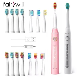 Electric Toothbrush Sonic Fairywill Rechargeable with Brush Heads Waterproof USB - Picture 1 of 16