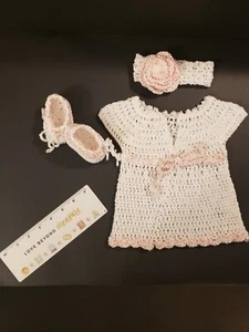 Preemie/ Newborn Hand Crochet Dress set. Pink/white. - Picture 1 of 10