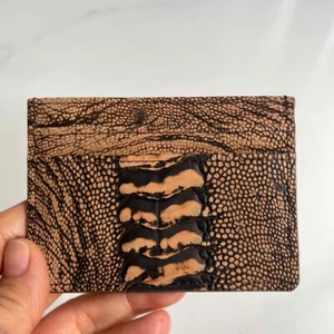 OSTRICH Leather SKIN Credit Card Holder DOUBLE SIDE Genuine OSTRICH Brown - Picture 1 of 12