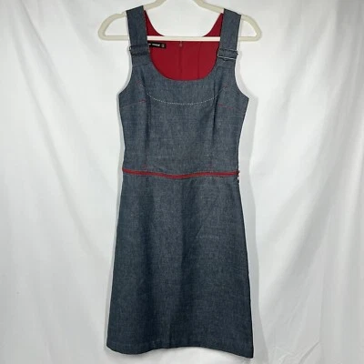 Vestido De Colección Años 90 Y2k Copine Paris 36 US6 Midi Denim Azul Rojo Estilo General Mod  Foto 1 de 4