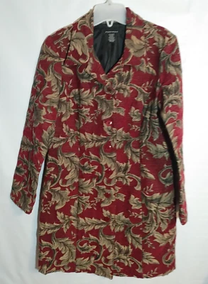 Abrigo/Chaqueta Larga Boho RETRATO Años 90 Forrado Rojo y Dorado Tapiz Jacquard Floral Foto 1 de 4