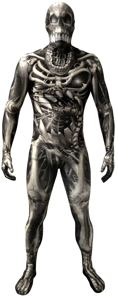 Adult Skull & Bones Monster Morphsuit Mens Skeleton Skin Suit Halloween Costume - Image 1 of 4
