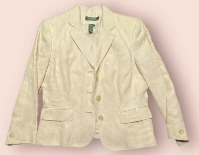 Polo Ralph Lauren Linen Blazer Jacket Peachy pink Striped Womens Size 8P - Image 1 of 4
