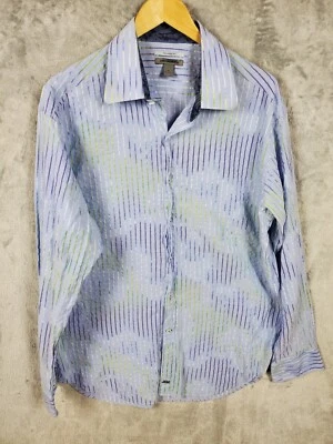 Camisa Johnston & Murphy Para Hombre XL Abotonada Rayas Azules Informal Calce A Medida Foto 1 de 4