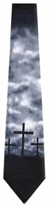 Men's Black White Religious Necktie Cristian Symbols "Crosses" - Picture 1 of 1