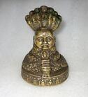 Antique Old Hand Carved Brass Hindu God Shiva Ling With Head And Sheshnag Statue