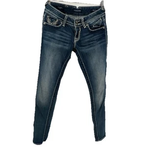 Vigoss Women's The Dublin Skinny Jeans Distressed Dark Blue Size 3 Heavy Thread - Picture 1 of 15