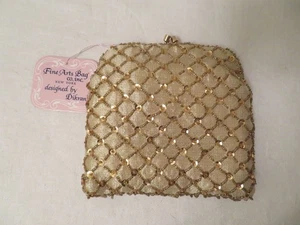 Vintage Fine Arts Bag Co NY Beaded Cream Small Bag Designed by Dikran 1950s? NIB - Picture 1 of 6