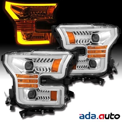 For 2015-2017 Ford F-150 Dual Projector Sequential DRL Headlights Pair Chrome - Image 1 of 4