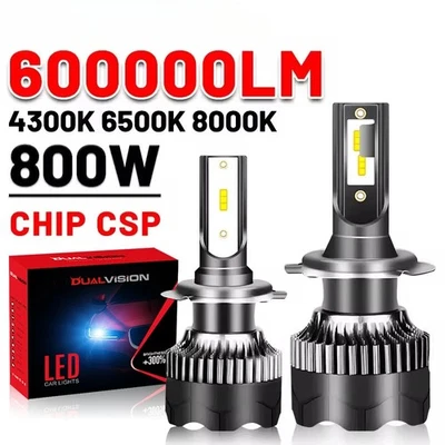 H4 LED H7 600000LM 800W 4300K 6500K 8000K H1 H11 H8 HB3 9005 HB4 9006 Lights 12V - Image 1 of 4