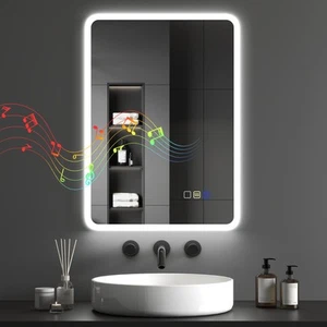Homcom 50x70 cm Bluetooth Bathroom Mirror LED Light Wall Mounted Memory Function - Picture 1 of 11