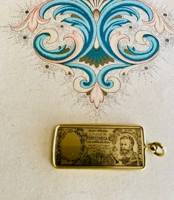 ИТАЛЬЯНСКИЙ 18K ЗОЛОТОЙ ПОДВЕСКА РЕПЛИКА 10 000 ЛИР С ОТПЕЧАТКОМ MICHAELANGELO. - Изображение 1 из 2